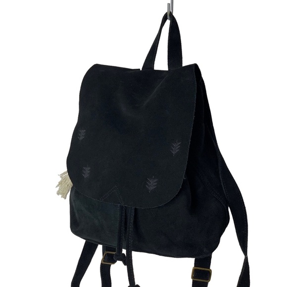 TOMS Black Suede‎ Embroidered Poet Flap Backpack Bag - Picture 2 of 15